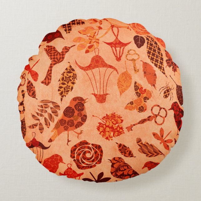 Herbstgarten Collage rustikale Herbstorange Vintag Rundes Kissen (Vorderseite)