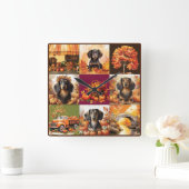 Herbstgarten: Dackeln und Szenarien Quadratische Wanduhr (Zuhause)