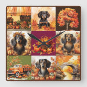 Herbstgarten: Dackeln und Szenarien Quadratische Wanduhr (Vorderseite)