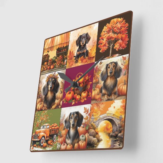 Herbstgarten: Dackeln und Szenarien Quadratische Wanduhr (Winkel)