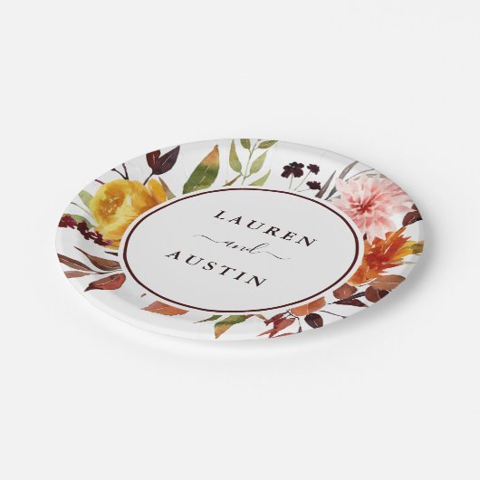 Herbstgarten Hochzeitsplatte Pappteller (Schrägansicht)
