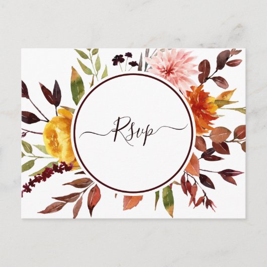 Herbstgarten Marsala Hochzeit Wasserfarbe RSVP Postkarte (Vorderseite)