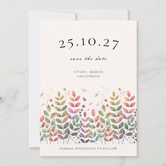 Herbstgarten mit Libellen Save the Date Einladung (Vorderseite)