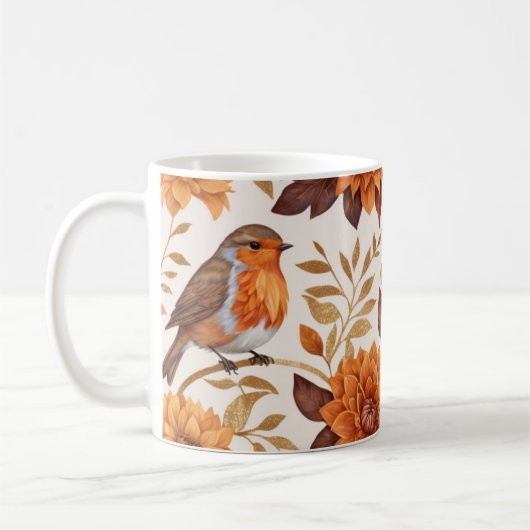 Herbstgarten mit Robins und floraler Eleganz Kaffeetasse (Links)