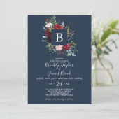 Herbstgarten | Navy Blue Monogram Wedding Einladung (Stehend Vorderseite)