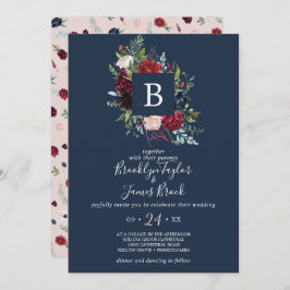 Herbstgarten | Navy Blue Monogram Wedding Einladung