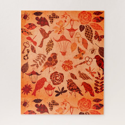 Herbstgarten-Patchwork-Vogel und Blatt herbstliche Puzzle (Vertikal)
