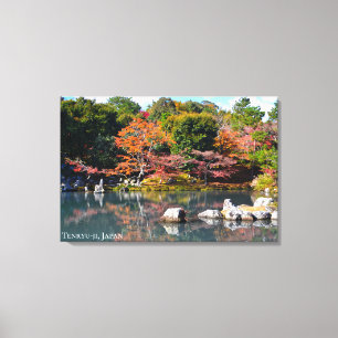 Herbstgarten Teich Tempel Japan Arashiyama Reise Leinwanddruck