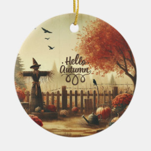 Herbstgarten & Vogelscheuche Keramik Ornament