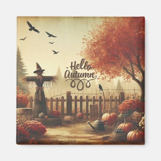 Herbstgarten & Vogelscheuche Magnet (Vorne)