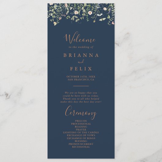 Herbstgarten Wildblume Minimalistisch Hochzeitspro Programm (Vorderseite)