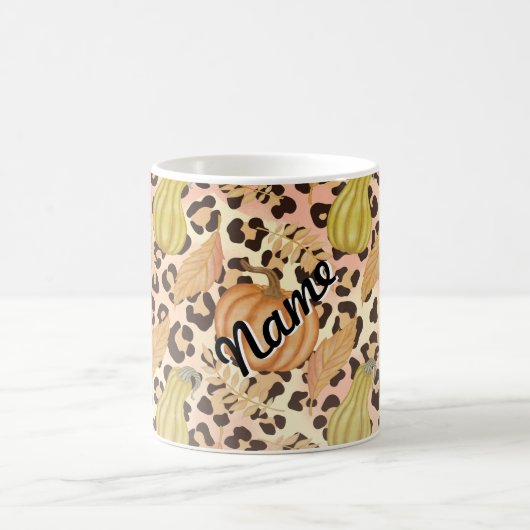 Herbstgedankendesign und Leopard-Druckmuster Kaffeetasse (Mittel)