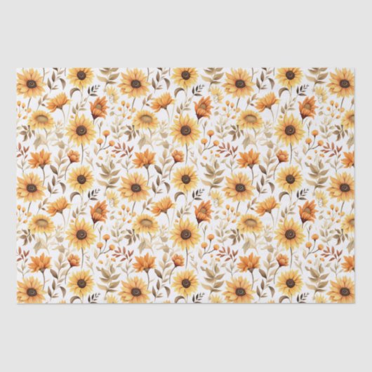 Herbstgelb und orangefarbene Sonnenblumen Seidenpapier (Vorderseite)