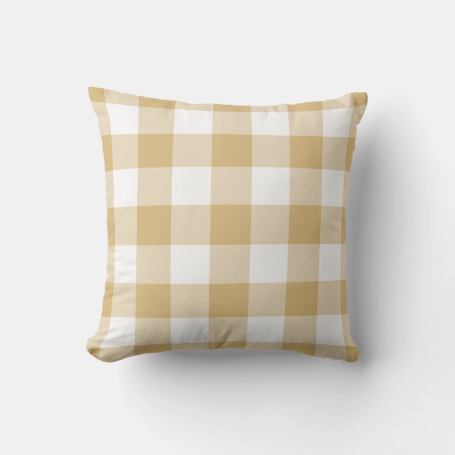 Herbstgelber Gingham-Karo-Muster Kissen (Vorderseite)