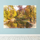 Herbstgelber Park Reflektion Farbe Leinwanddruck (Insitu (Holzboden))