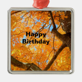 Herbstgelbes Ahornbaum Foto Geburtstag Ornament Aus Metall