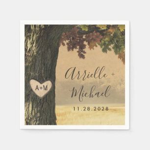 Herbstgemeißelte Eichenbäume Rustikale Waldhochzei Serviette