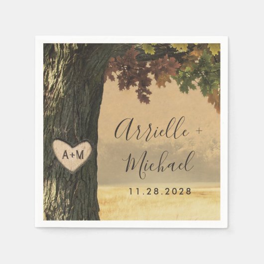 Herbstgemeißelte Eichenbäume Rustikale Waldhochzei Serviette (Vorderseite)