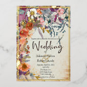 Herbstgemischtfarbene Hochzeit mit Blumen Folieneinladung (Vorderseite)