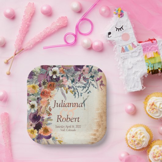 Herbstgemischtfarbene Hochzeit mit Blumen Pappteller (Party)