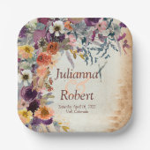 Herbstgemischtfarbene Hochzeit mit Blumen Pappteller (Vorderseite)