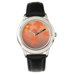 Herbstgestaltung mit Ahorn-Blätter und Bukett-Effe Armbanduhr