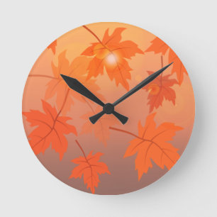 Herbstgestaltung mit Ahorn-Blätter und Bukett-Effe Runde Wanduhr