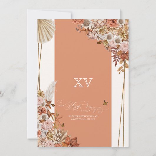 Herbstgetrocknete Herbstlaube mit Blumenkohl Quinc Einladung (Rückseite)