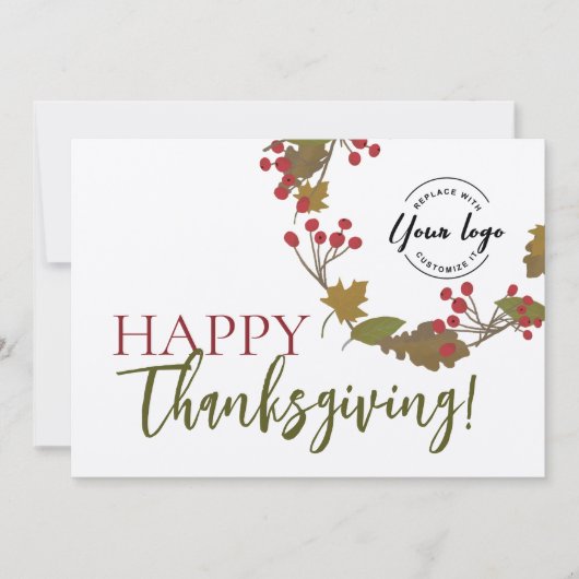 Herbstglücklich Thanksgiving Custom Logo rustikal Karte (Vorderseite)