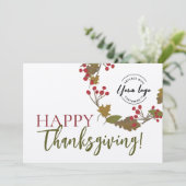 Herbstglücklich Thanksgiving Custom Logo rustikal Karte (Stehend Vorderseite)