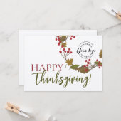 Herbstglücklich Thanksgiving Custom Logo rustikal Karte (Vorderseite/Rückseite Beispiel)
