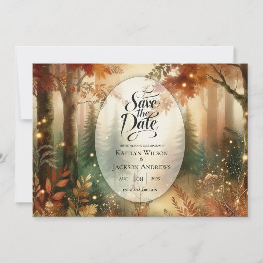 Herbstglühen bei der verzauberten Waldhochzeit Save The Date (Vorderseite)