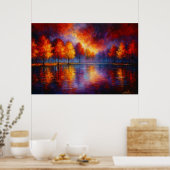 Herbstglut Reflexionen - Lebendiger Waldsonnenunte Poster (Küche)