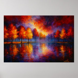 Herbstglut Reflexionen - Lebendiger Waldsonnenunte Poster