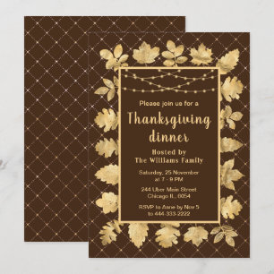 Herbstgold Blätter Thanksgiving-Dinner Braun Einladung