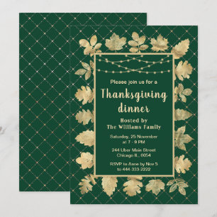 Herbstgold Blätter Thanksgiving-Dinner Grün Einladung