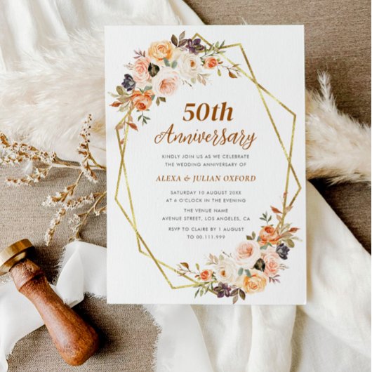 Herbstgold Blütenblüte 50. Hochzeitstag Einladung