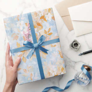 Herbstgold Gelbe Blätter Weiße Blüten Blau Himmel Geschenkpapier