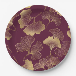 Herbstgold-Ginkgoblatt-Muster Pappteller
