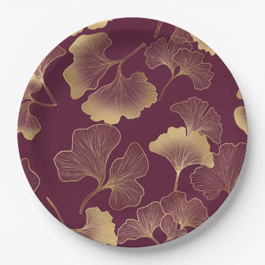 Herbstgold-Ginkgoblatt-Muster Pappteller (Vorderseite)