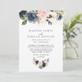 Herbstgoldblauer Rosa Floral Back & Front Hochzeit Einladung (Stehend Vorderseite)