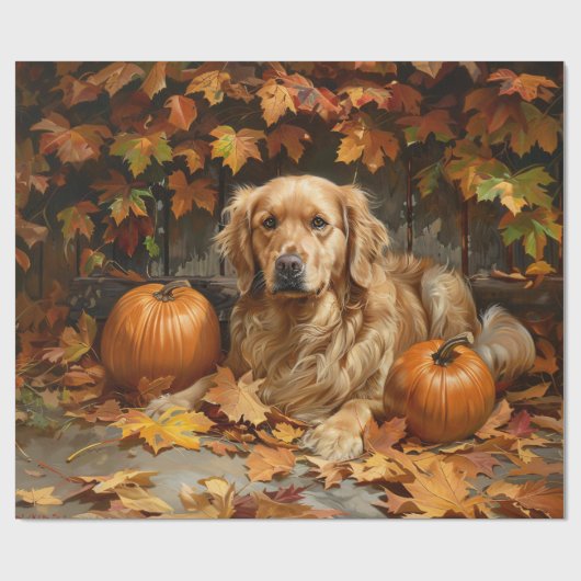 Herbstgolden-Retriever-Dekoupage Geschenkpapier (Flach)