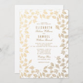 Herbstgoldene Blätter Saubere Weiße Hochzeit Einla Einladung (Vorne/Hinten)