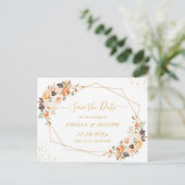 Herbstgoldene Bohemisch florale Save the Date Post Postkarte (Stehend Vorderseite)