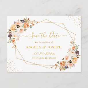 Herbstgoldene Bohemisch florale Save the Date Post Postkarte