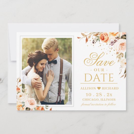 Herbstgoldene Bohemische Chic-Hochzeit Save The Date (Vorderseite)