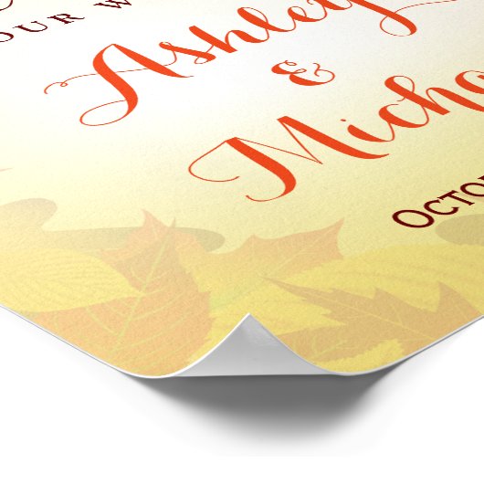 Herbstgoldfarbene Blätter Hochzeit im Herbst Empfa Poster (Ecke)
