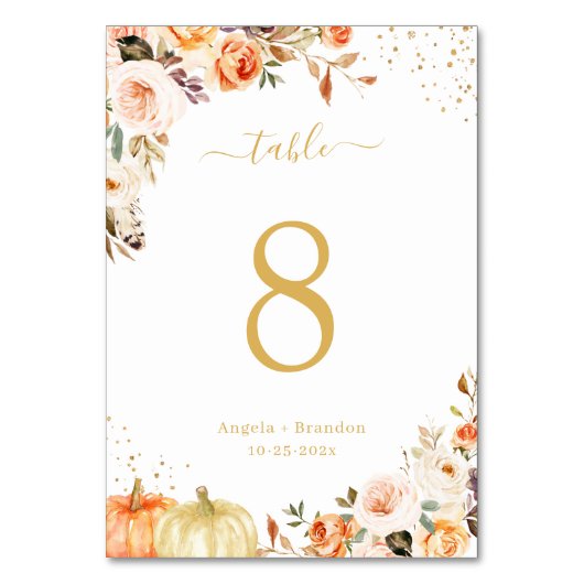 Herbstgoldfarbener Glitzer Hochzeit im Herbst Tischnummer (Vorderseite)
