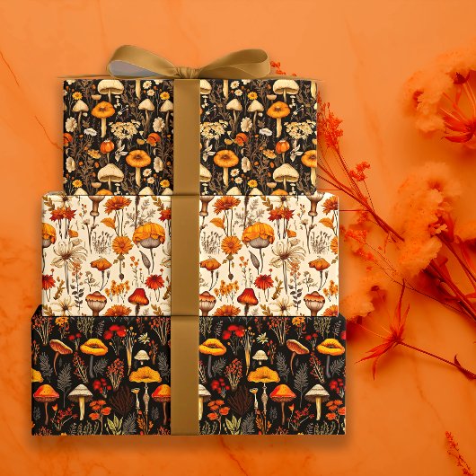 Herbstgotische Cotattecore-Pilze und Florals Geschenkpapier Set
