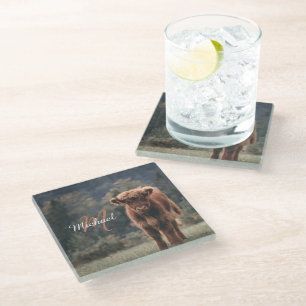 Herbstgras-Monogramm für Höllenkälber Glasuntersetzer